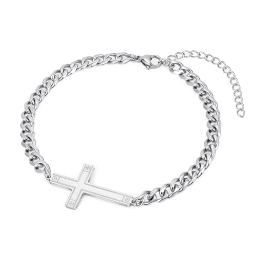 Christmas Gifts for Mens - Silver Cross Bracelet for Men Stainless Steel Bracelets for Mens Bracelets Jewelry Gifts for Boyfriend Cuban Chain Bracelets Silver Bracelets for Mens Jewelry Gifts for Men