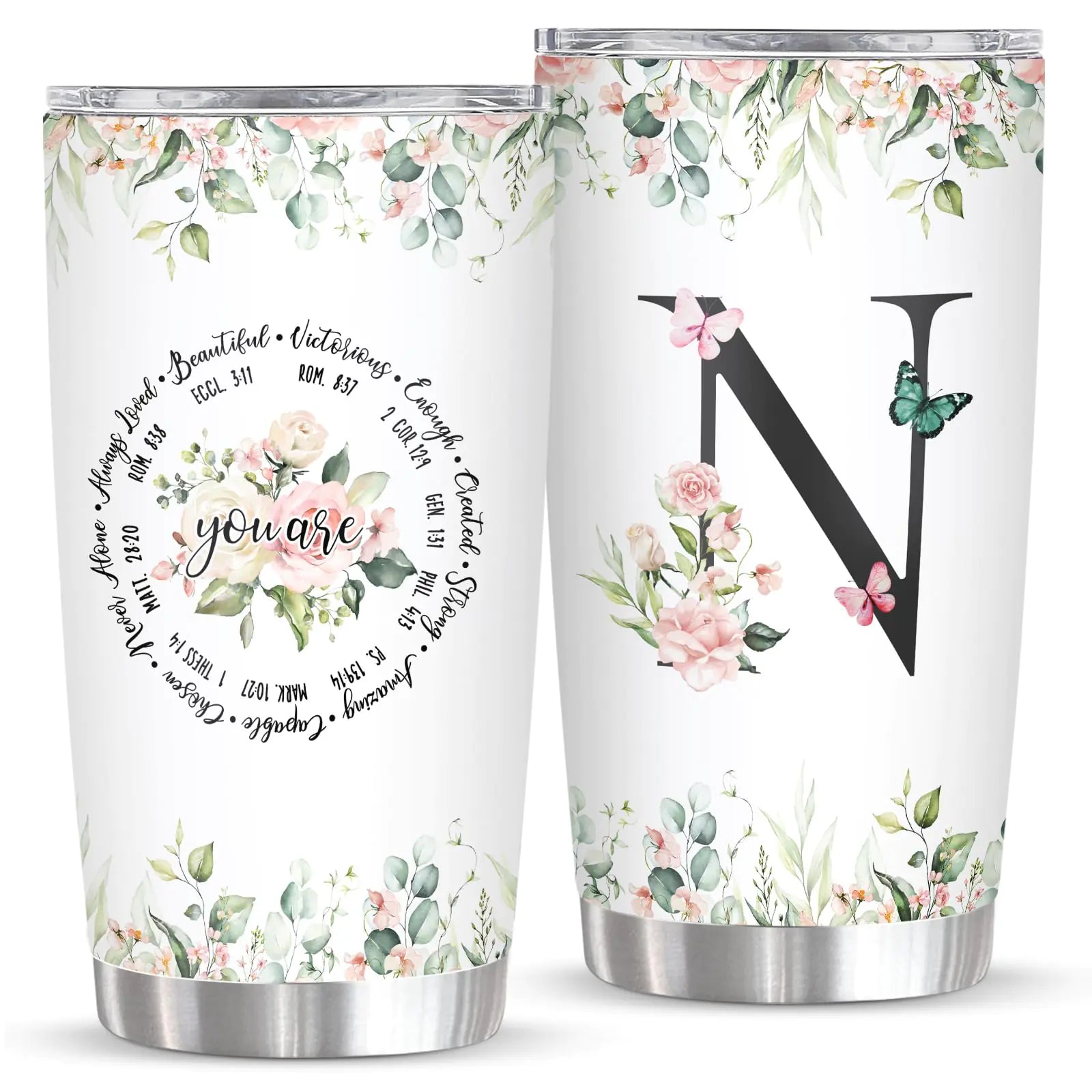 Ubdaycup Personalized Initial N Tumbler 20oz Monogrammed Gift for Women Birthday Mothers Day Religious Gift Personalized Christian Gift for Women Initial Coffee Mug