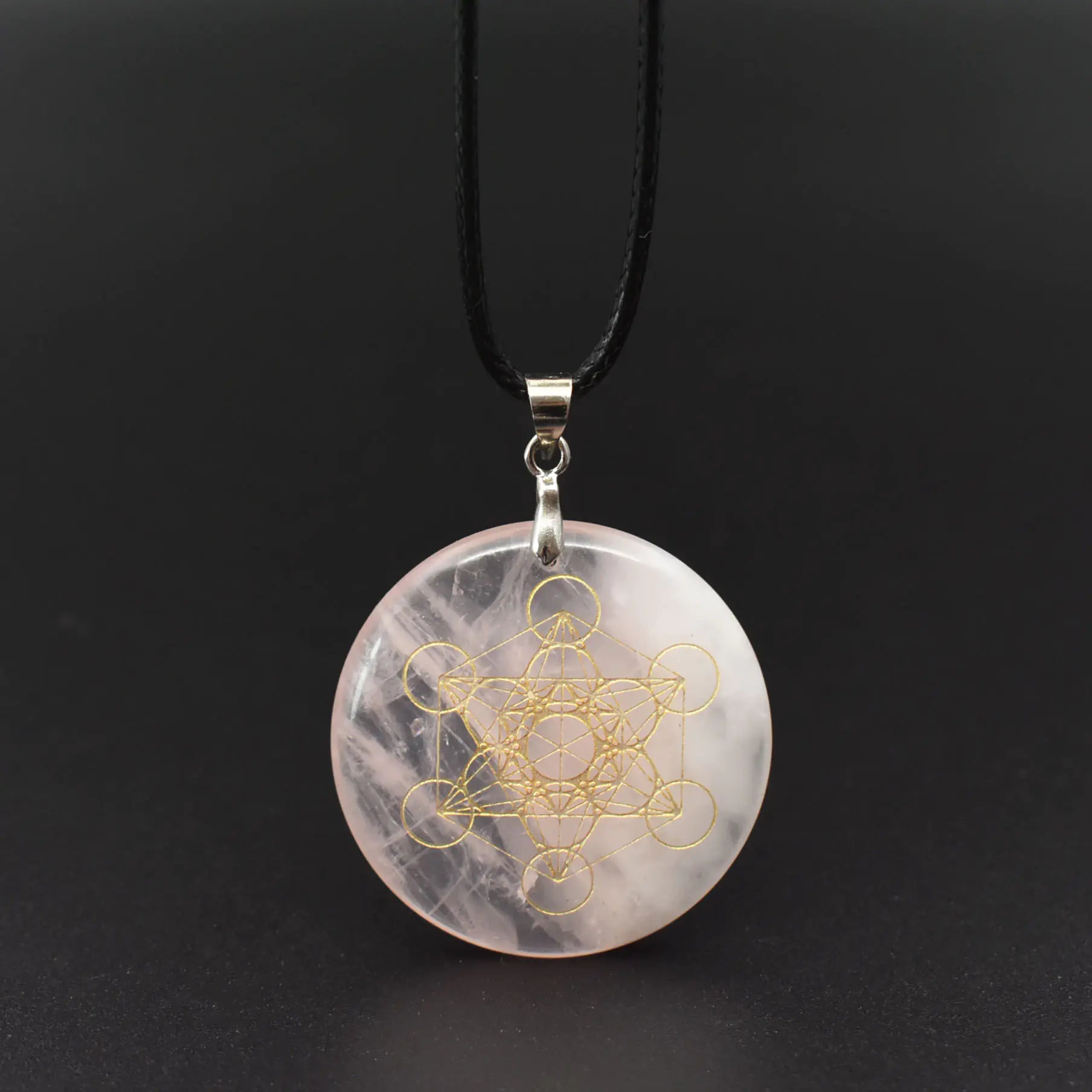 Natural Black Obsidian Amethyst Flower of Life Pendant