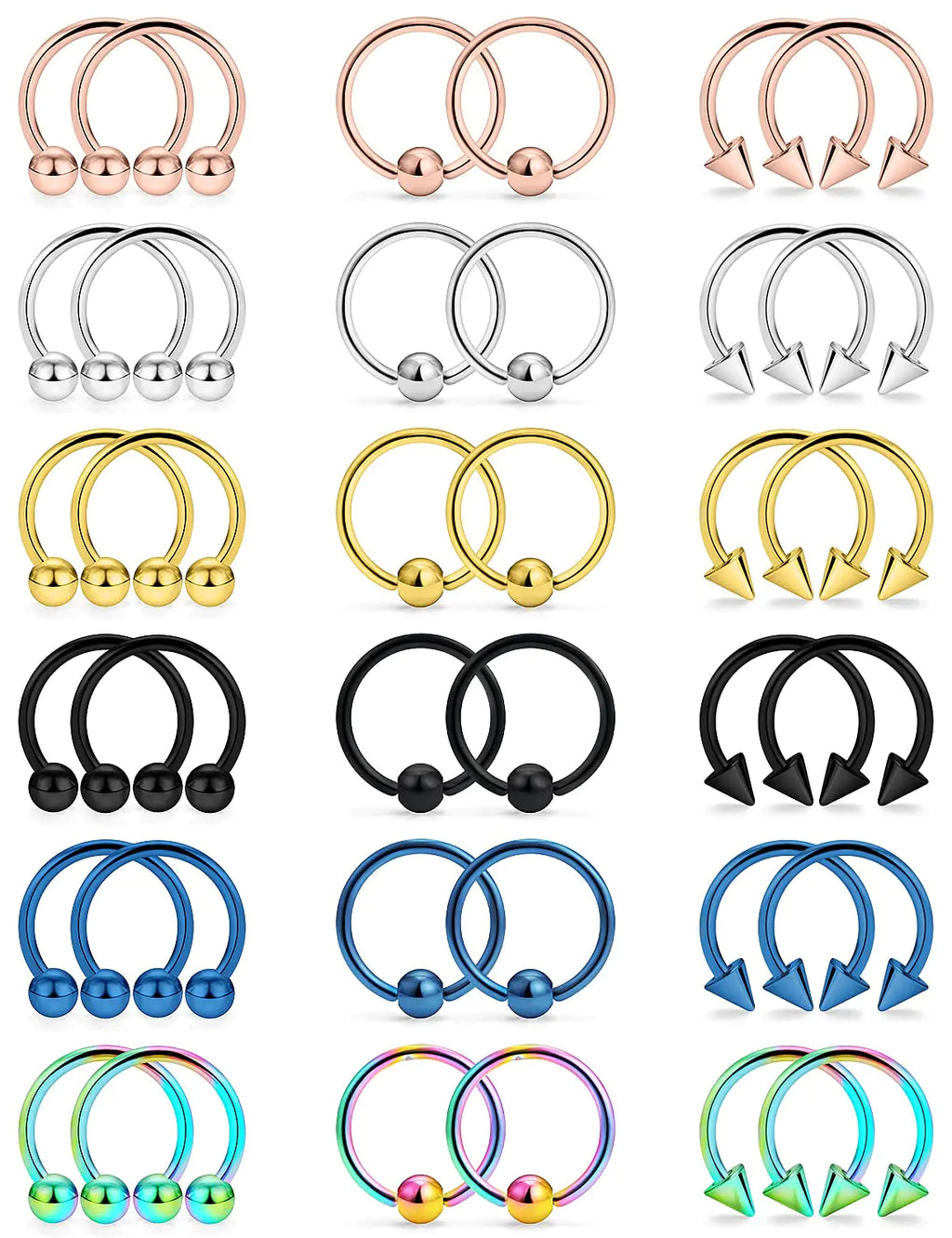 Vsnnsns 12G Septum Rings Surgical Steel Septum Piercing Jewelry Horseshoe Septum Nose Rings Captive Bead Snake Bite Lip Rings Smiley Piercing Jewelry Daith Rook Earrings for Women Men 16MM 12 Gauge