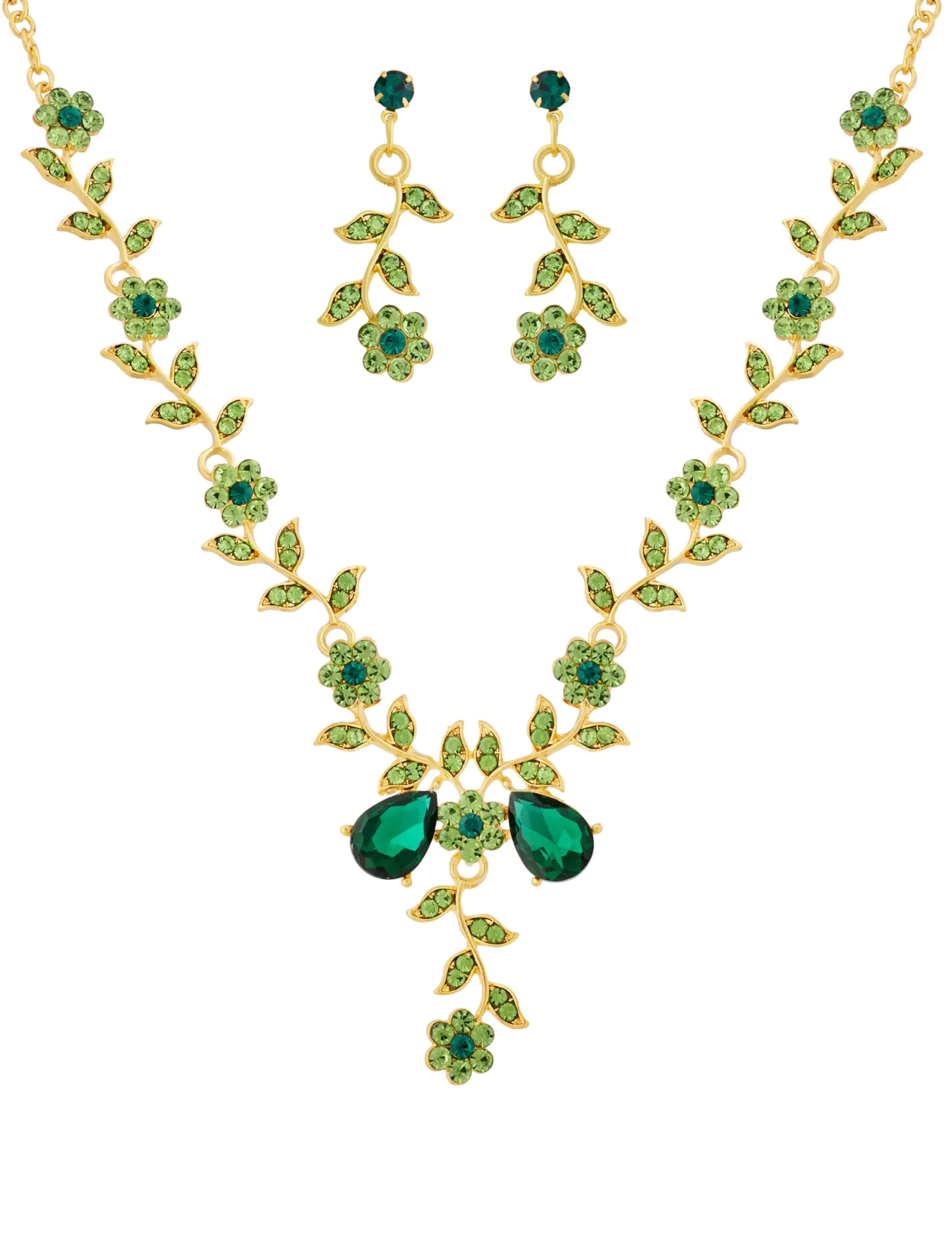 Sacina Green Bridesmaid Jewelry Set Flower Leaf Rhinestone Necklace and Earrings Set Wedding Jewelry Green Necklace Green Jewelry Set for Women Vintage Necklace Christmas Jewelry Gift