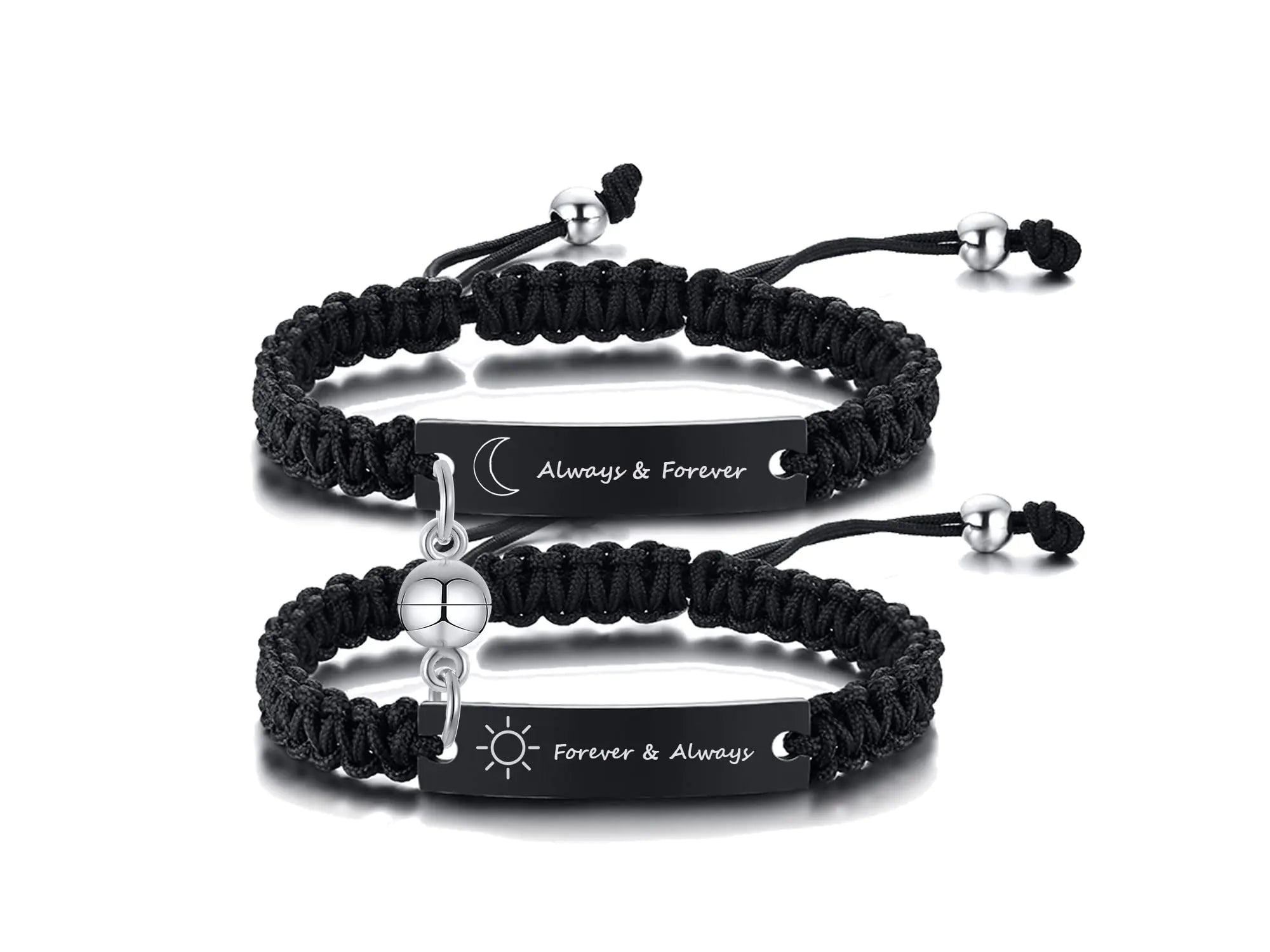 MEALGUET Forever and Always Couple Bracelet : Handmade Braided Rope Macrame ID Bracelet for Lover Personalized Engraved His and Hers Bracelet for Men WomenHusband/Wife