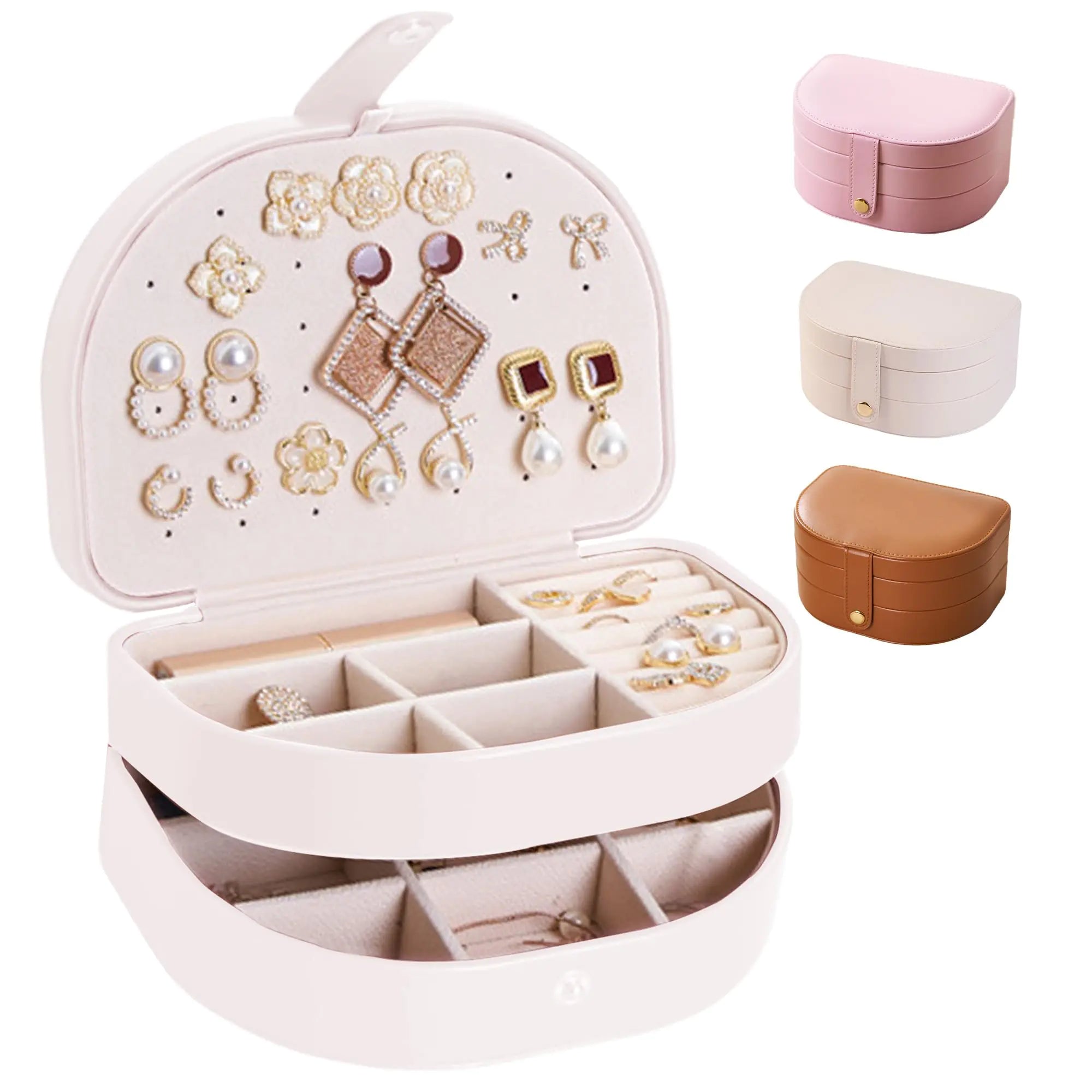 Meifannao Travel Jewelry Case Small Jewelry Box Jewelry Organizer Storage Case 3 Layer Portable PU Leather Jewelry Travel Case for Girls Womens Earring Necklace RingsBracelets