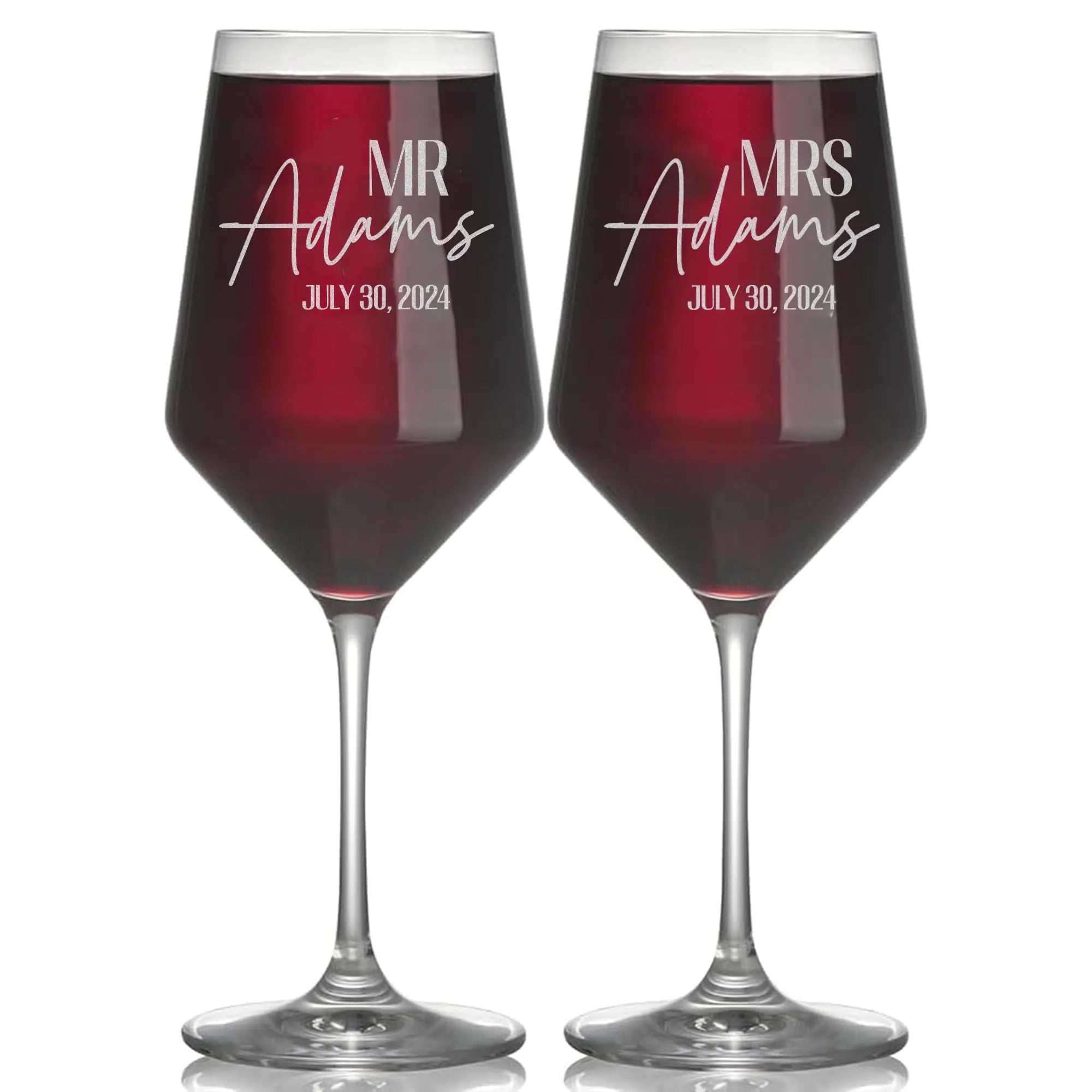 Personalized Custom Wedding Wine Glass - Engraved Mr & Mrs Wine Glass Custom Toasting Glasses for Bride and Groom Monogrammed Wedding Glasses Personalized Wedding Gift (Wine Glass Modern)
