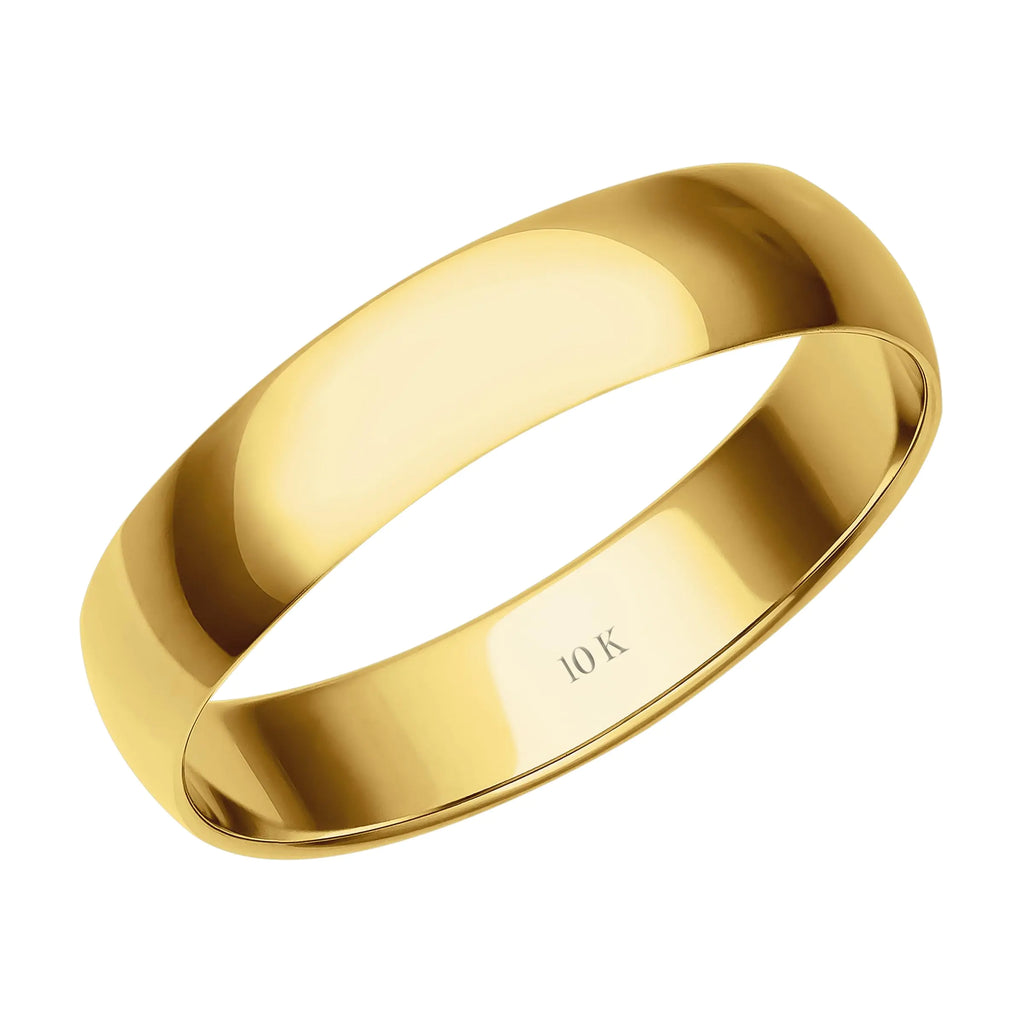 4MM Solid Gold Mens Wedding Band - Lightweight Wedding Ring for Men; 10K Yellow Gold Jewelry; Plain Mens Wedding Band; Comfortable Classic Gold Rings for Men Size 7.5 by Brilliant Expressions