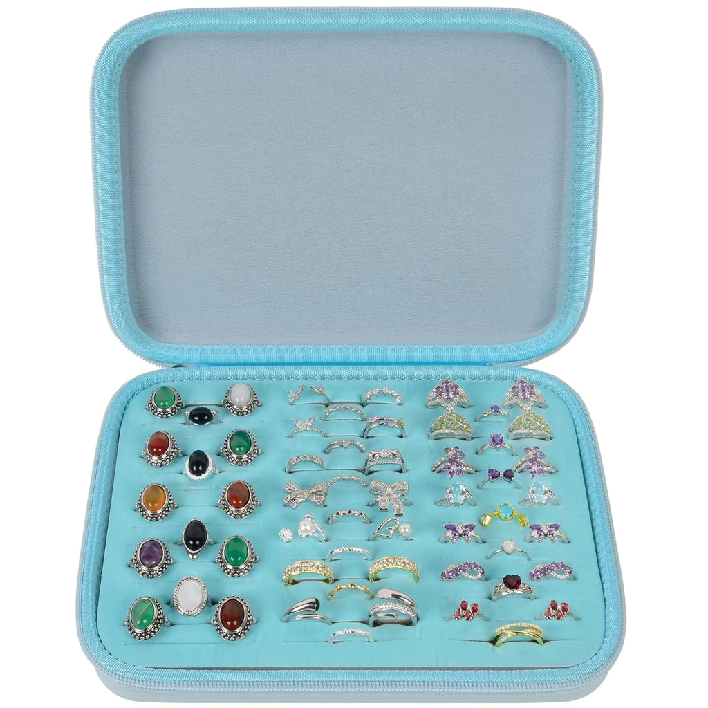 GWCASE Ring Organizer Storage Case - Jewelry Ring Display Collector Box with 42 Slots. Rings Tray Holder Showcase Fits for 50+ Rings Earrings Brooches and Cufflinks (Box Only)-Blue