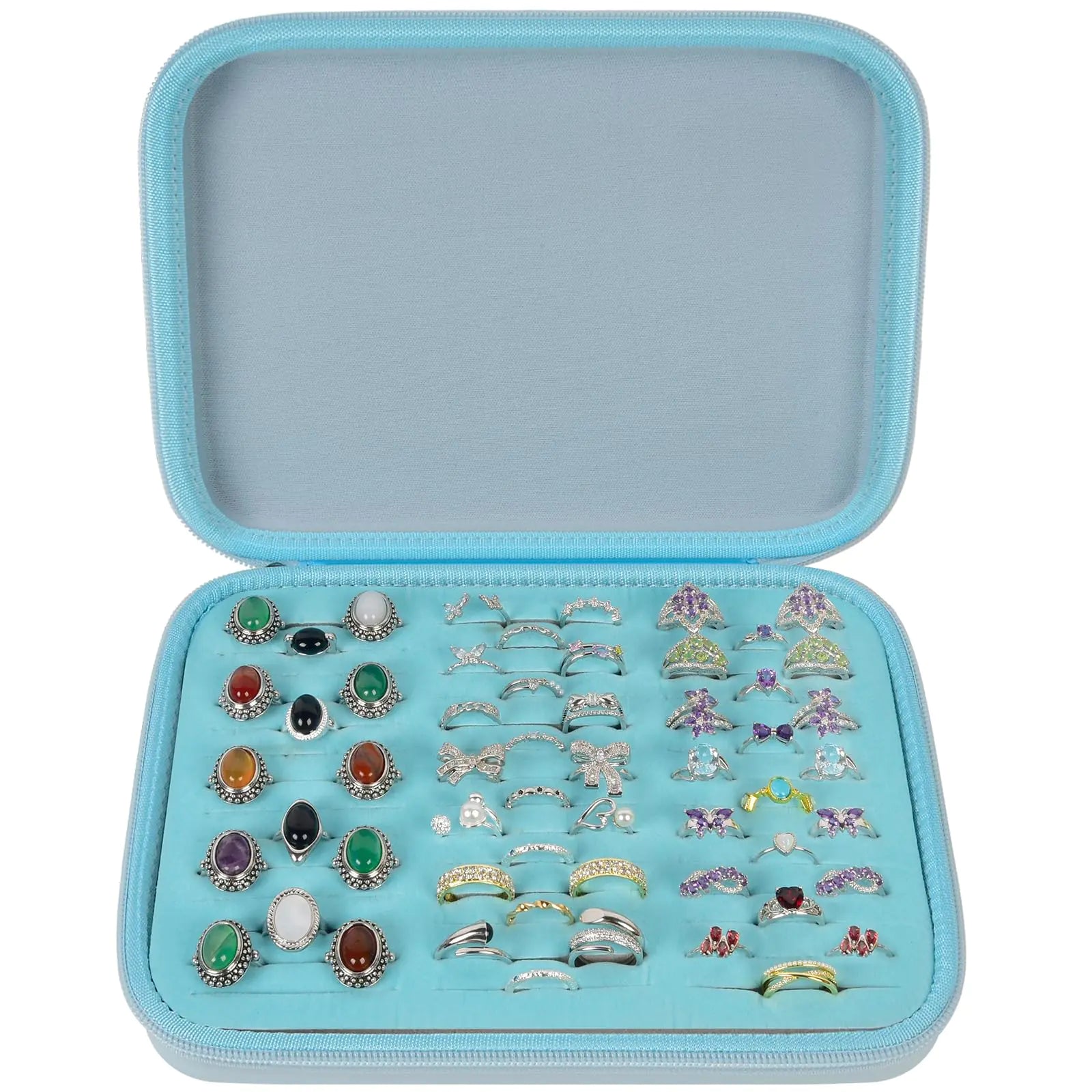 GWCASE Ring Organizer Storage Case - Jewelry Ring Display Collector Box with 42 Slots. Rings Tray Holder Showcase Fits for 50+ Rings Earrings Brooches and Cufflinks (Box Only)-Blue