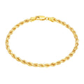 Nuragold 14k Yellow Gold 3mm Rope Chain Diamond Cut Bracelet or Anklet Mens Womens Jewelry 7" 7.5" 8" 8.5" 9"