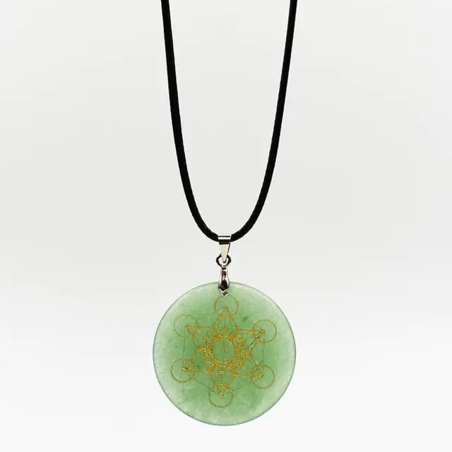 Natural Black Obsidian Amethyst Flower of Life Pendant