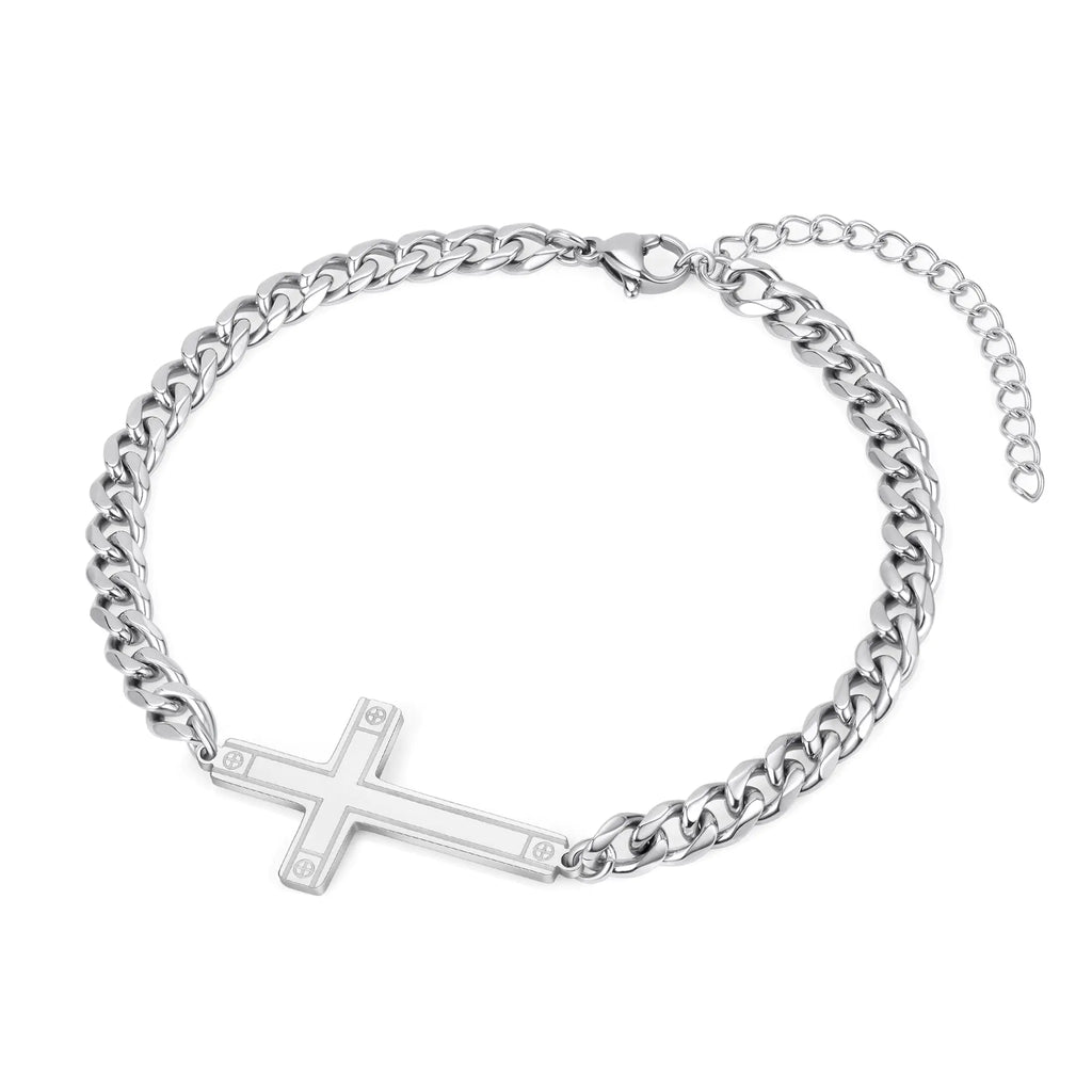 Christmas Gifts for Mens - Silver Cross Bracelet for Men Stainless Steel Bracelets for Mens Bracelets Jewelry Gifts for Boyfriend Cuban Chain Bracelets Silver Bracelets for Mens Jewelry Gifts for Men