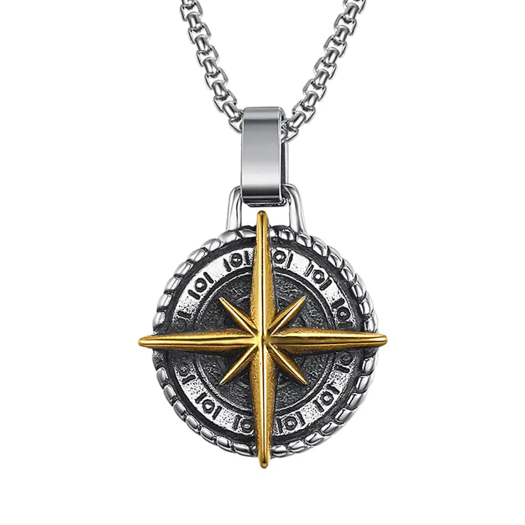 JWM Mens Pendants Necklaces Jewelry for Adults with 23.6 Stainless Steel Square Pearl Chain (022-Golden Compass Necklaces)