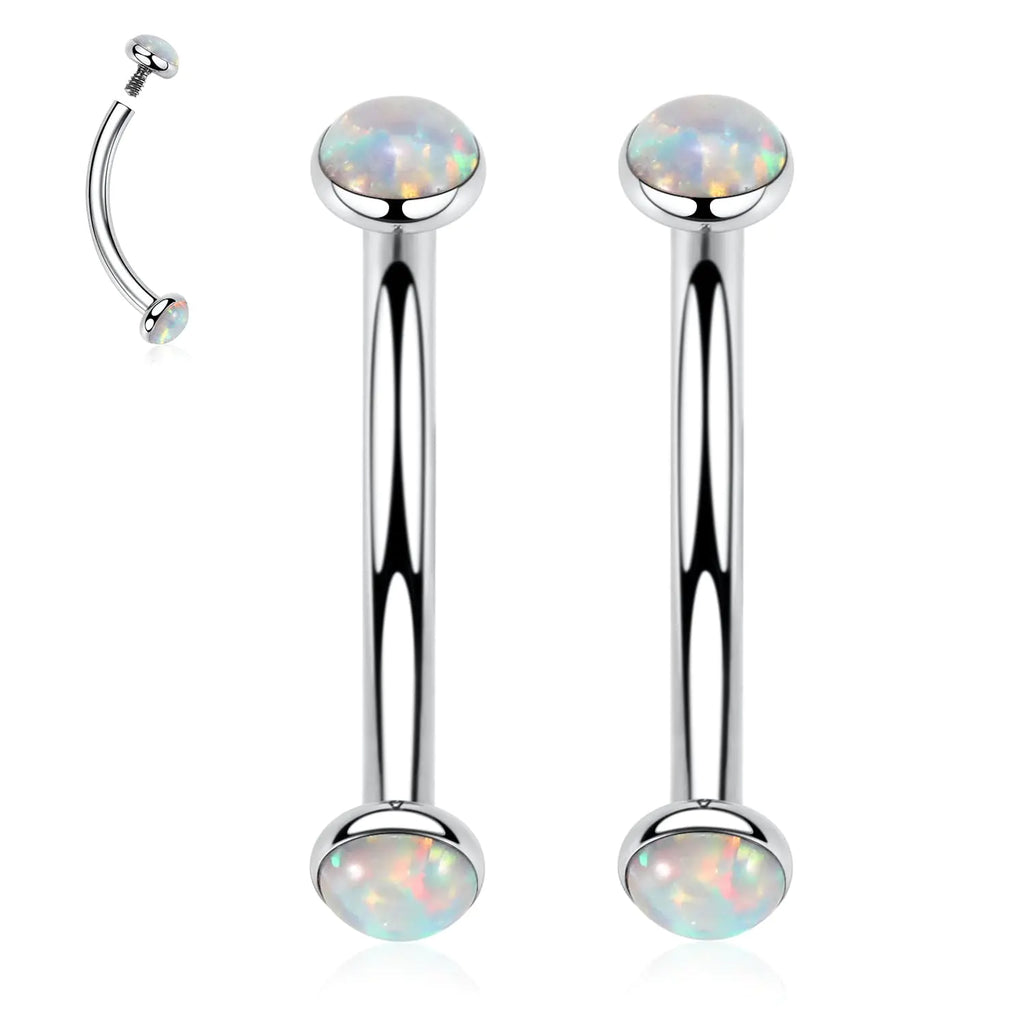 PEAKLINK 2PCS Eyebrow Rings G23 Titanium Eyebrow Piercing Jewelry 14G Curved Barbell Eyebrow Barbell Belly Ring White Opal Eyebrow Jewelry Navel Rings Tongue Ring Rook Daith Earrings Lip Ring 10mm