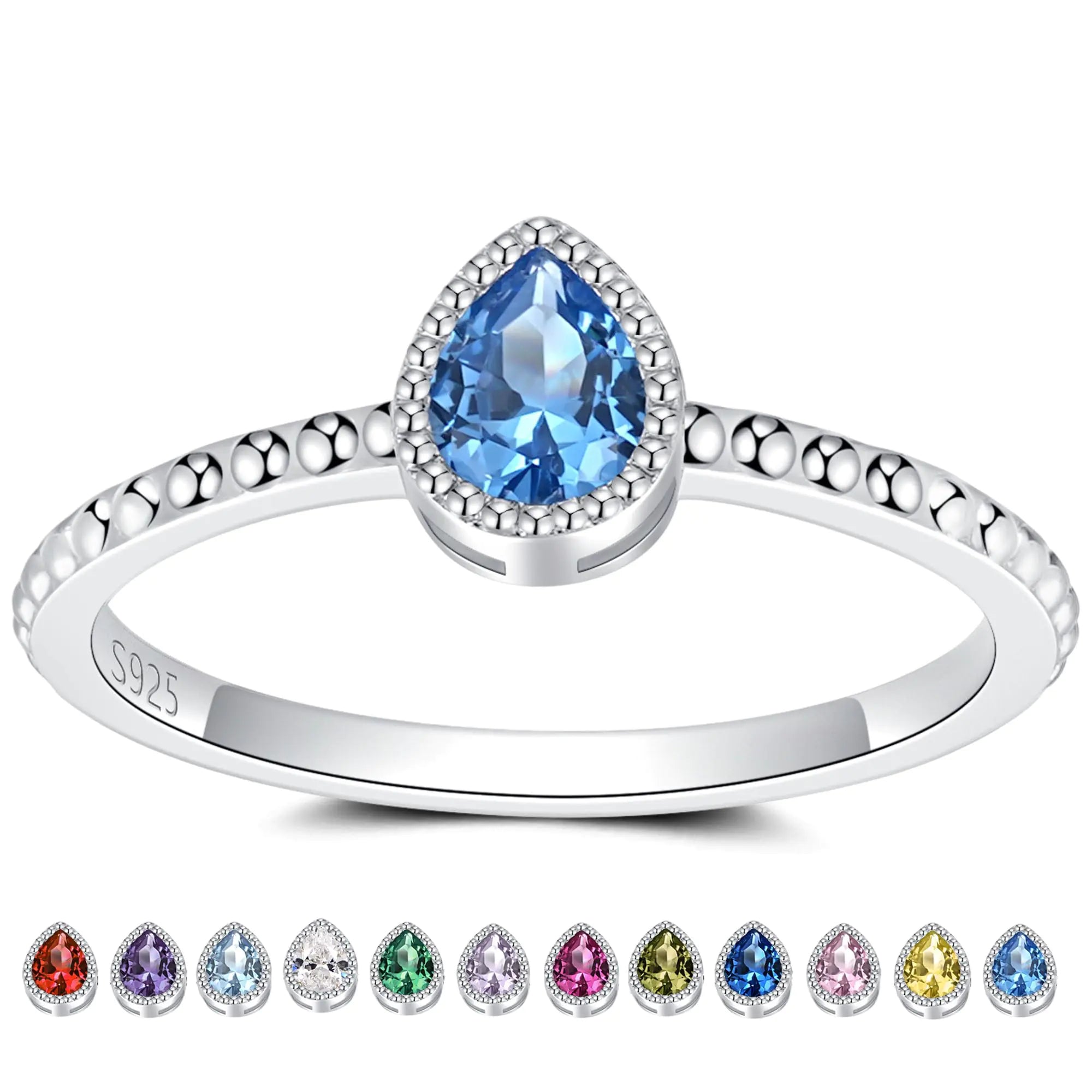 S925 Sterling Silver Stackable Rings with December Birthstone for Women Teen - Blue Teardrop Stacking Ring Knuckle Rings Band Size 6 for Daughters Daughter Friends Holiday Birthday Gifts Jewelry
