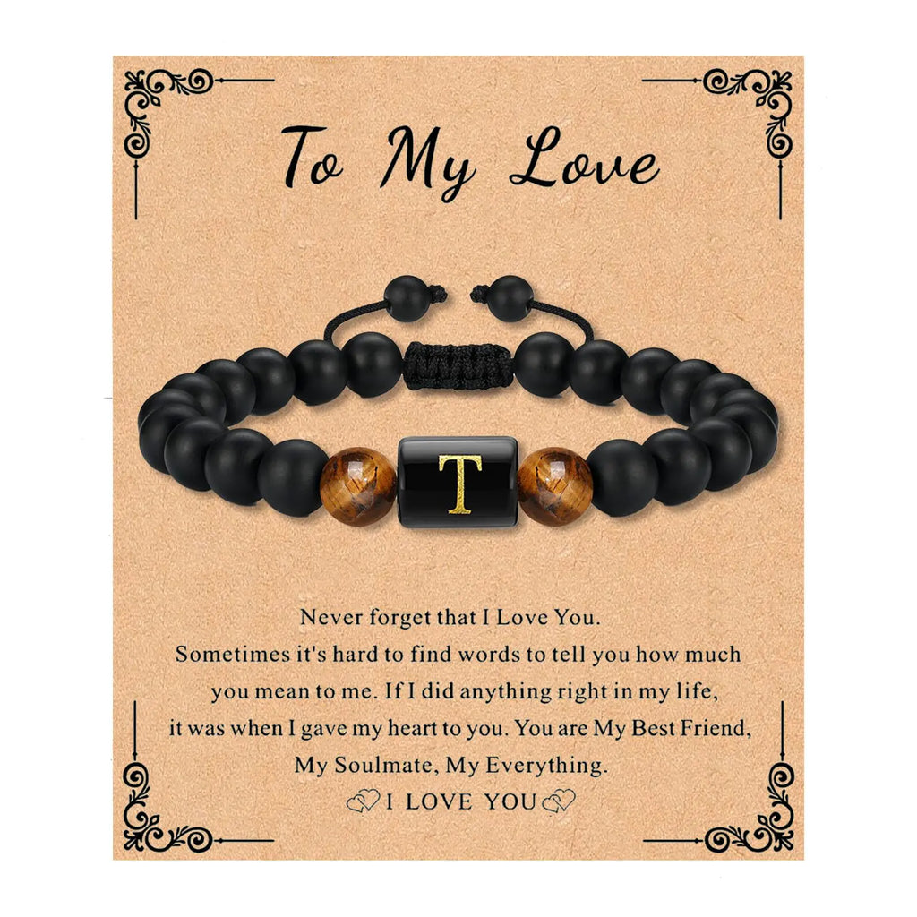 mantoudoss Bead Bracelet for Mens Gifts Black Agate Stone Men Bracelet Initial Bracelet for Men Adjustable Tiger Eye Mens Bracelets Jewelry Anniversary Birthday Christmas Gifts for Him Men