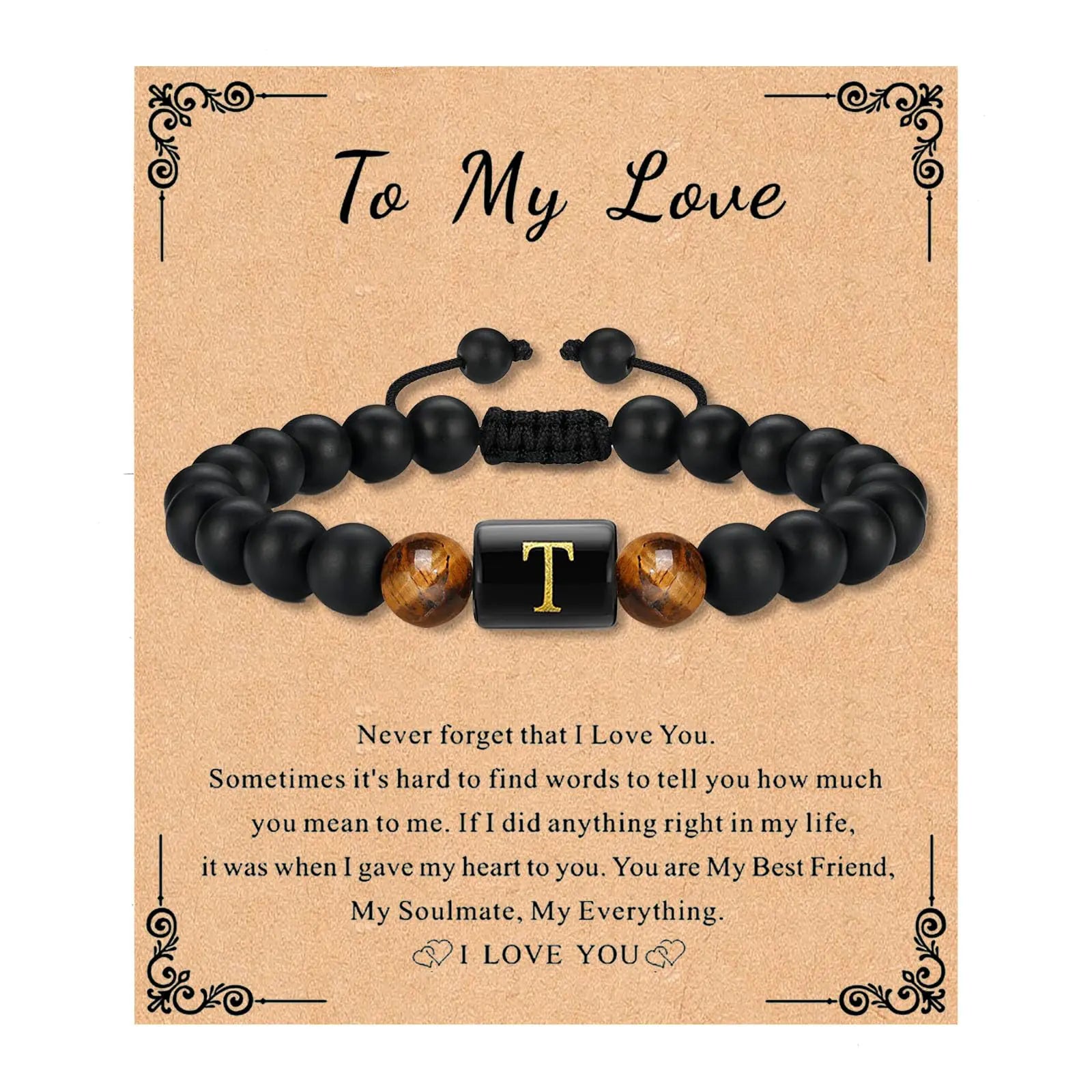 mantoudoss Bead Bracelet for Mens Gifts Black Agate Stone Men Bracelet Initial Bracelet for Men Adjustable Tiger Eye Mens Bracelets Jewelry Anniversary Birthday Christmas Gifts for Him Men