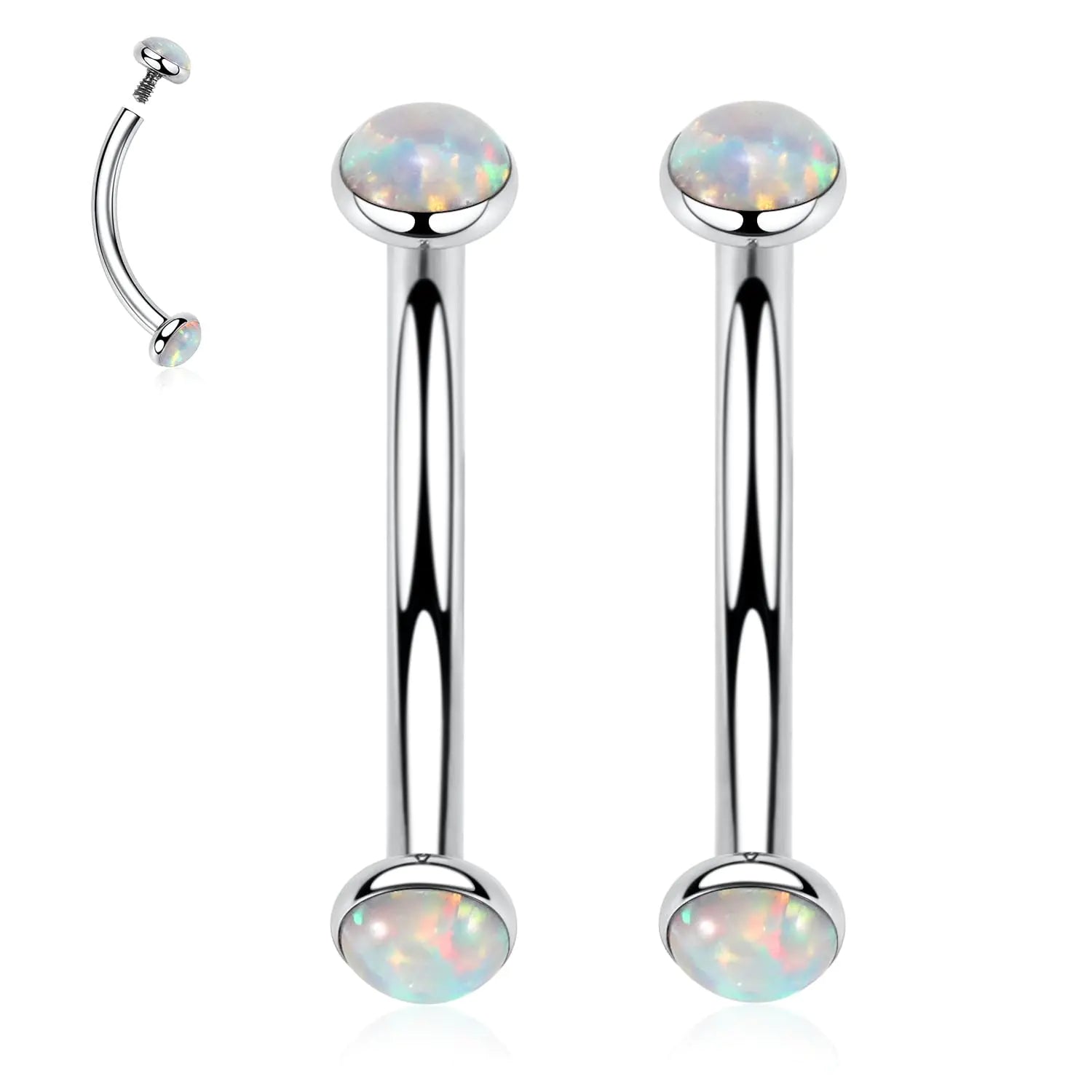 PEAKLINK 2PCS Eyebrow Rings G23 Titanium Eyebrow Piercing Jewelry 14G Curved Barbell Eyebrow Barbell Belly Ring White Opal Eyebrow Jewelry Navel Rings Tongue Ring Rook Daith Earrings Lip Ring 10mm
